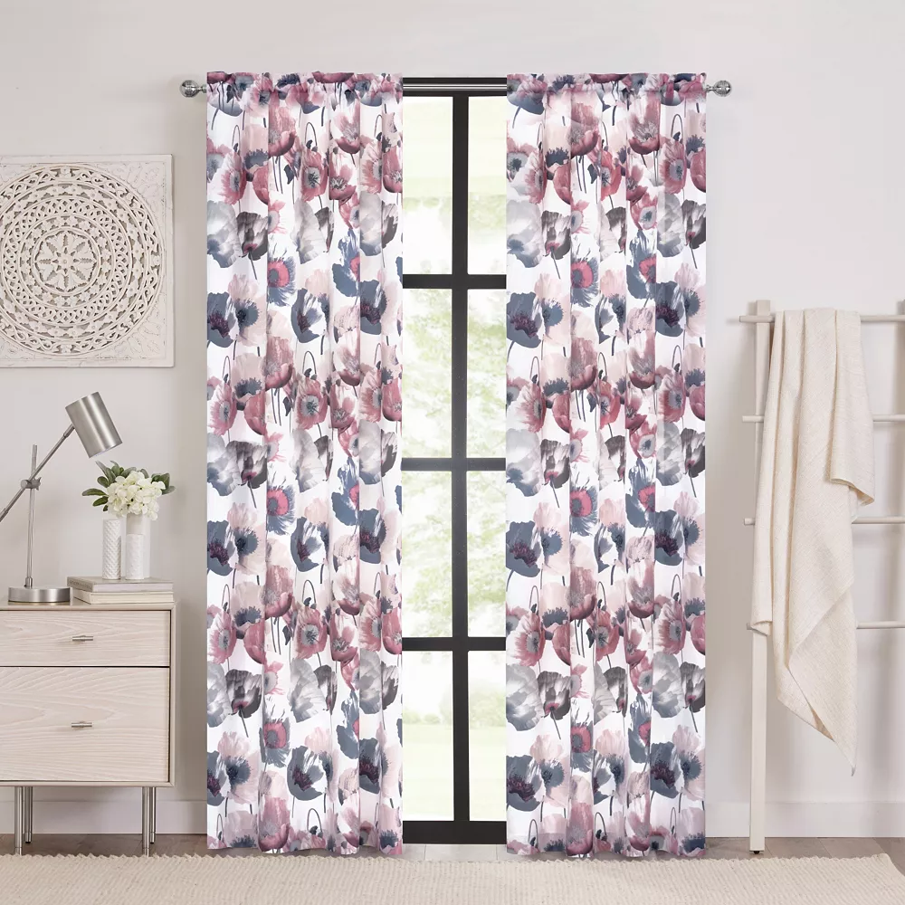 Kate Aurora Chic Living 2 Pack Semi Sheer Poppy Floral Rod Pocket Window Curtains 3 Kate Aurora Chic Living 2 Pack Semi Sheer Poppy Floral Rod Pocket Window Curtains