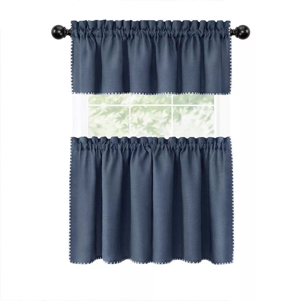 Kate Aurora Coastal Hamptons Living Complete 3 Piece Textured Kitchen Curtain Tier & Valance Set 4 Kate Aurora Coastal Hamptons Living Complete 3 Piece Textured Kitchen Curtain Tier & Valance Set - Image 2