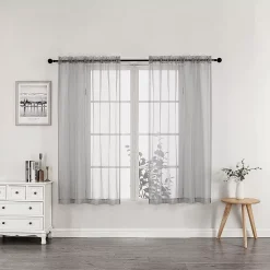 Kate Aurora Simplistic Living 2 Piece Lightweight Rod Pocket Gray Sheer Curtains For Small Windows - 63 In. Long