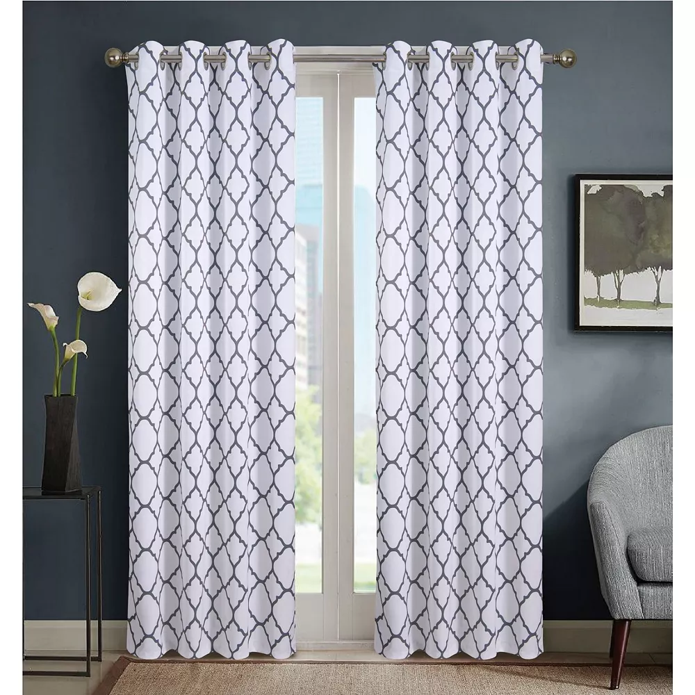 Kate Aurora Montauk Accents 2 Piece White & Gray Trellis Light Filtering Modern Geometric Grommet Top Window Curtains 3 Kate Aurora Montauk Accents 2 Piece White & Gray Trellis Light Filtering Modern Geometric Grommet Top Window Curtains