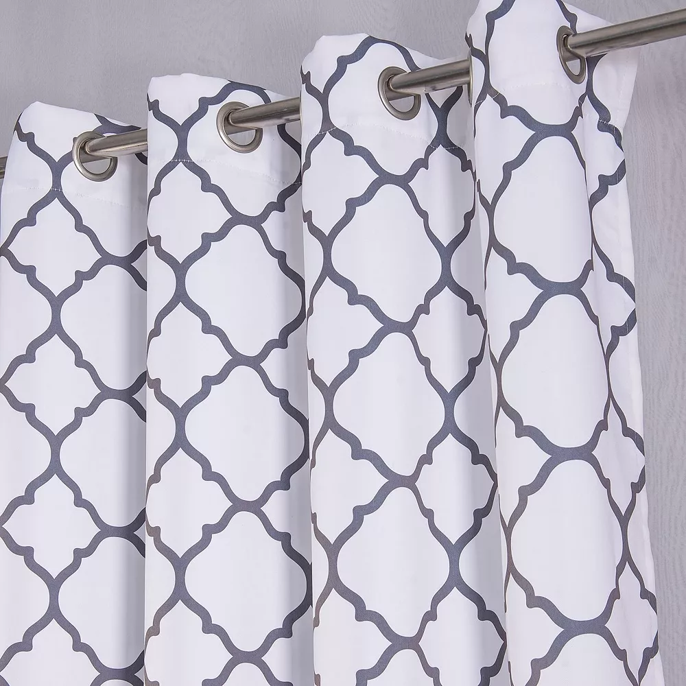 Kate Aurora Montauk Accents 2 Piece White & Gray Trellis Light Filtering Modern Geometric Grommet Top Window Curtains 4 Kate Aurora Montauk Accents 2 Piece White & Gray Trellis Light Filtering Modern Geometric Grommet Top Window Curtains - Image 2
