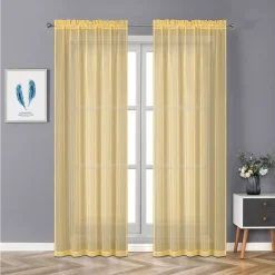 Kate Aurora Montauk Accents Ultra Lux 2 Piece Rod Pocket Gold Sheer Voile Window Curtain Panels - 84 In. Long